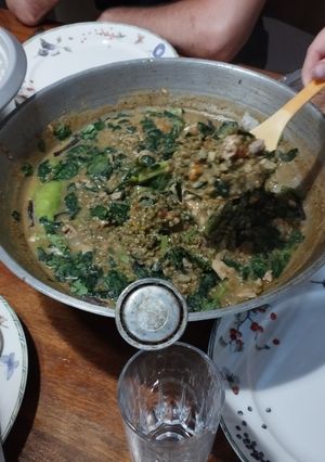 A picture of Mungbean soup with cocoa milk/Ginataang monggo.