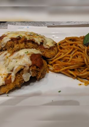 A picture of Fried cheese chicken with noodles (chowmain) #cookpadramadan.