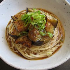 A picture of Chilled Eggplant with Somen Noodles (OR Capellini).