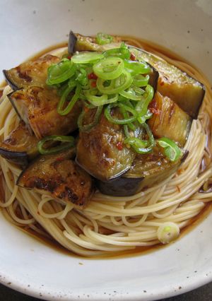A picture of Chilled Eggplant with Somen Noodles (OR Capellini).