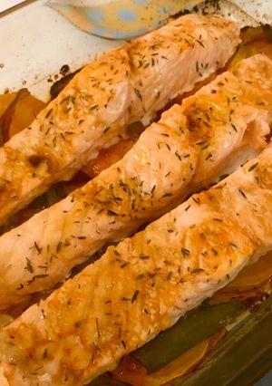 Una foto de Salmón al horno