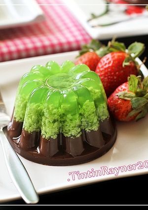 Foto resep Puding Lumut Pandan Cokelat gurih bangett