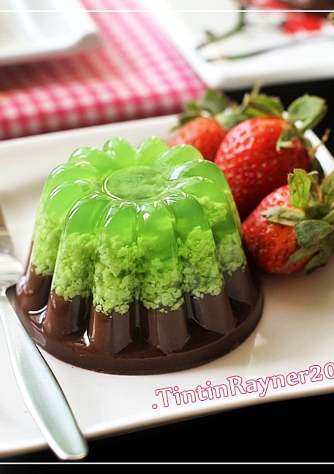 Foto resep Puding Lumut Pandan Cokelat gurih bangett