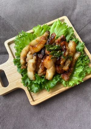 Hình của món Ba rọi chiên sốt bbq - nồi chiên không dầu.