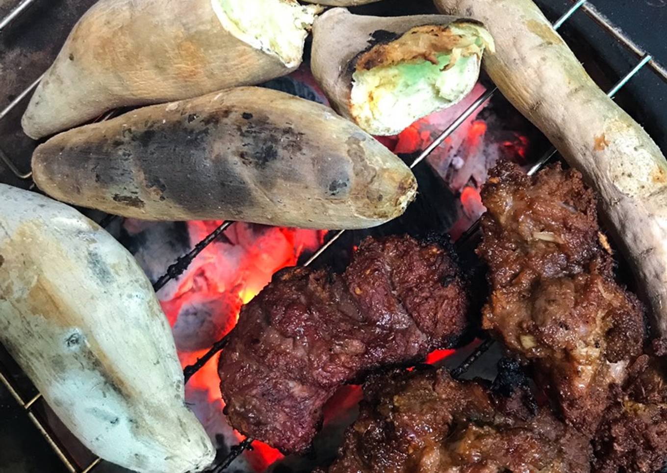 Roasted potatoes and meat