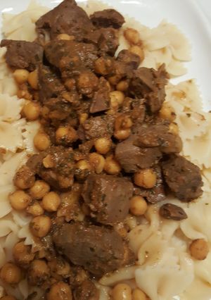 Une photo de Pâtes au foie épicé et pois-chiches fait au Cookeo
