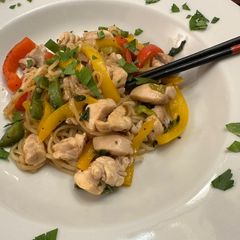 A picture of Chicken and Thai Noodles.