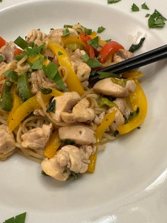 A picture of Chicken and Thai Noodles.