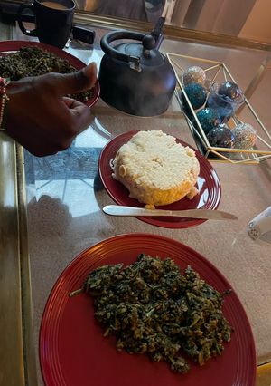 A picture of Kenyan Ugali na Sukuma wiki 🇰🇪.