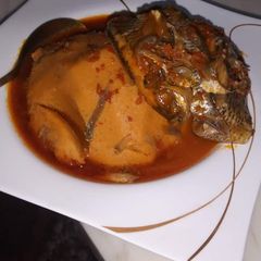 A picture of Onunu with fresh fish pepper soup.