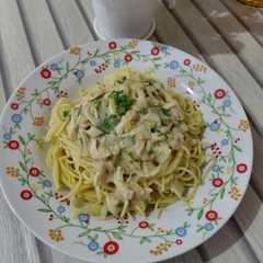 A picture of Spaghetti Chicken Carbonara.