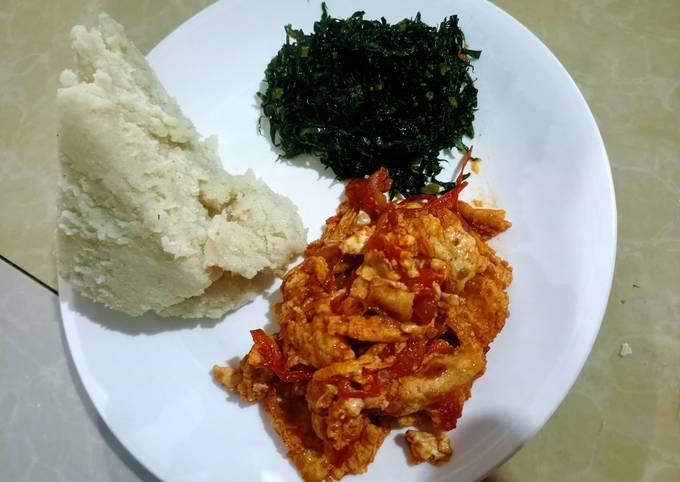 Ugali,fried sukuma (kales) and eggs