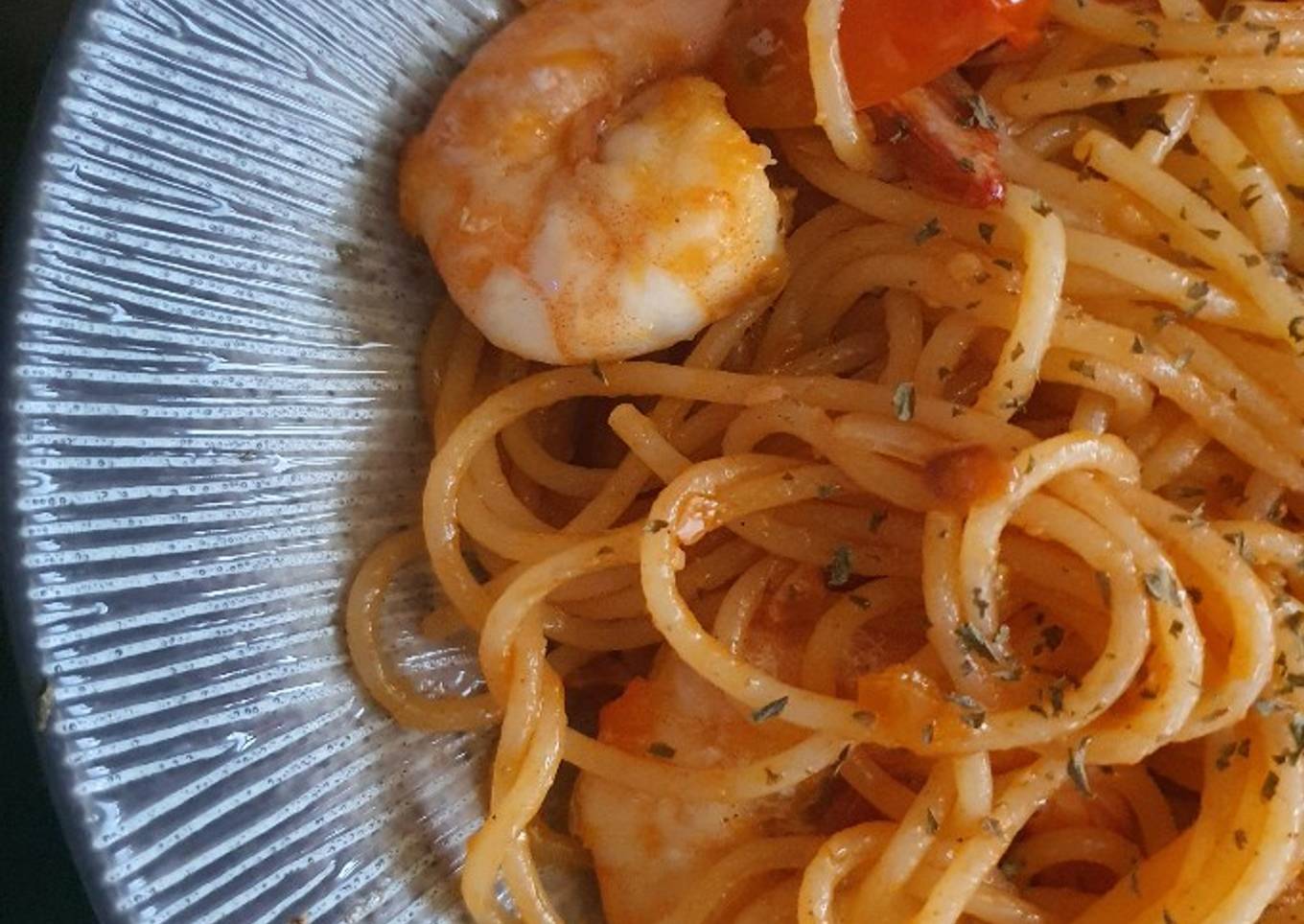 Spaghetti Udang Saus Tomat