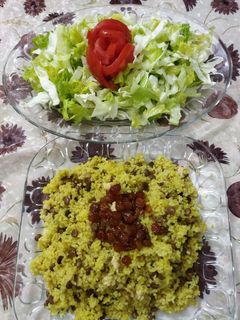 عکسی از دستور عدس پلو با مرغ وکشمش