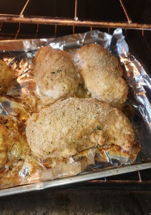 A picture of Italian breaded chicken breast (baked) also, air fryer friendly too.