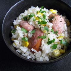 A picture of Smoked Sausage & Corn Takilkomigohan.