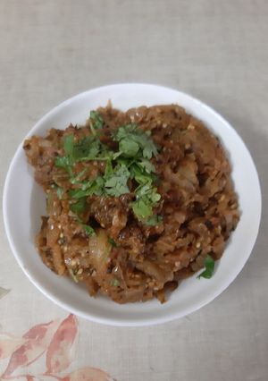 A picture of Roasted brinjal (baingan ka bhartha).