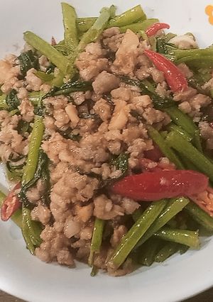 รูปของ ผัดมิโซะผักบุ้งหมูสับ - คีโต