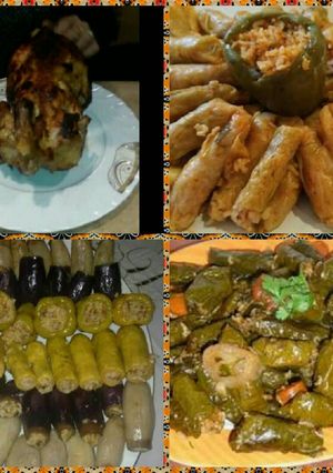 A picture of Egyptian Stuffed Vegetables (Cabbage, Eggplant 🍆, Grape Leaves, Peppers, Zucchini)😍.