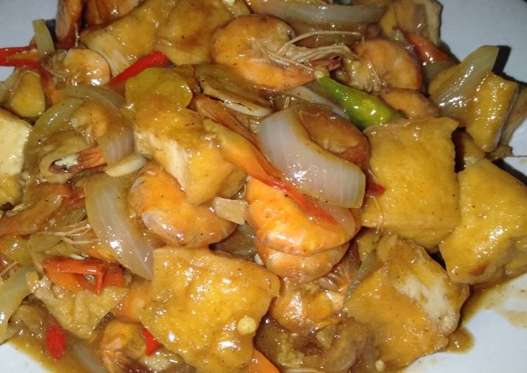 Udang tahu masak mentega saus tiram😋😘