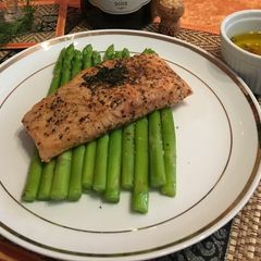 A picture of Pan seared salmon with dill butter sauce.
