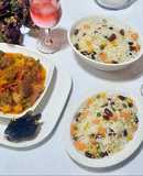 Butter veg rice with Italian meat ball and potato soup