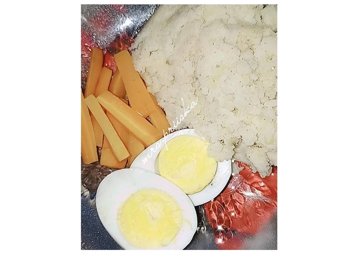 Mashed potato, wortel & telur rebus