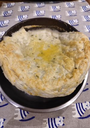 A picture of Chicken Mushroom Soup in Puff Pastry.