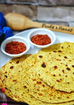 A picture of Besan Ki Roti With Tomato Chutney.