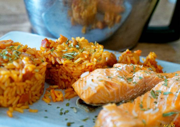 Comment Cuisiner Pavés de saumon tomates riz et champignons au Cook Expert