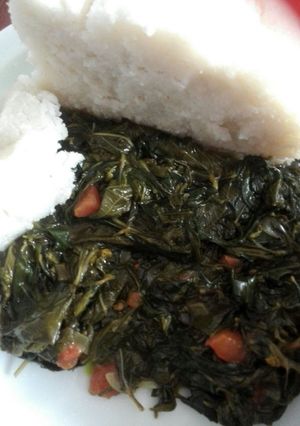 A picture of Cooked Traditional vegetables( mrenda and mito.