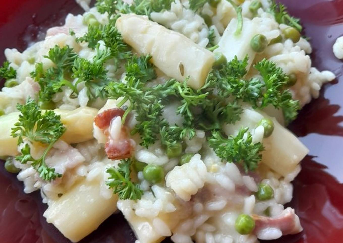Asparagus and pea risotto