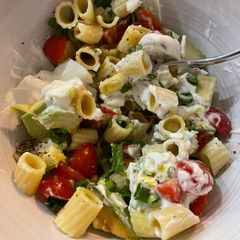 A picture of Leftover pasta salad.