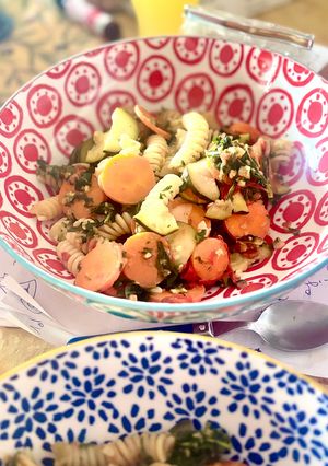 Une photo de Pâtes, Pesto, Légumes