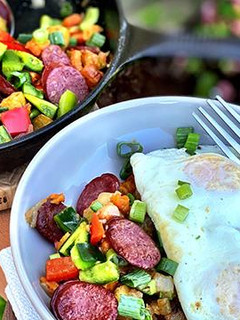 A picture of Wagyu Beef Kielbasa Hash.