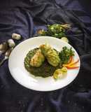 Nutty lemony cabbage roll in green sauce