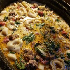 A picture of Crockpot Sausage Tortellini Soup.