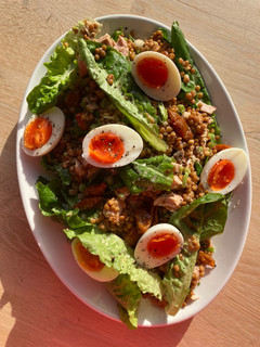 A picture of Tuna, lentil and egg salad.