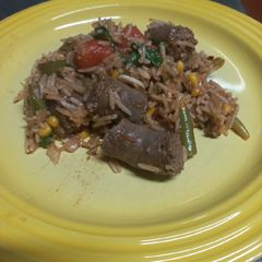 A picture of Spicy Boerewors Rice with Thai inspiration.