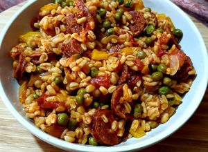 Une photo de Ebly avec chorizo et légumes cookeo