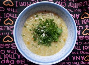 Hình của món Cháo bí đỏ thịt bằm.