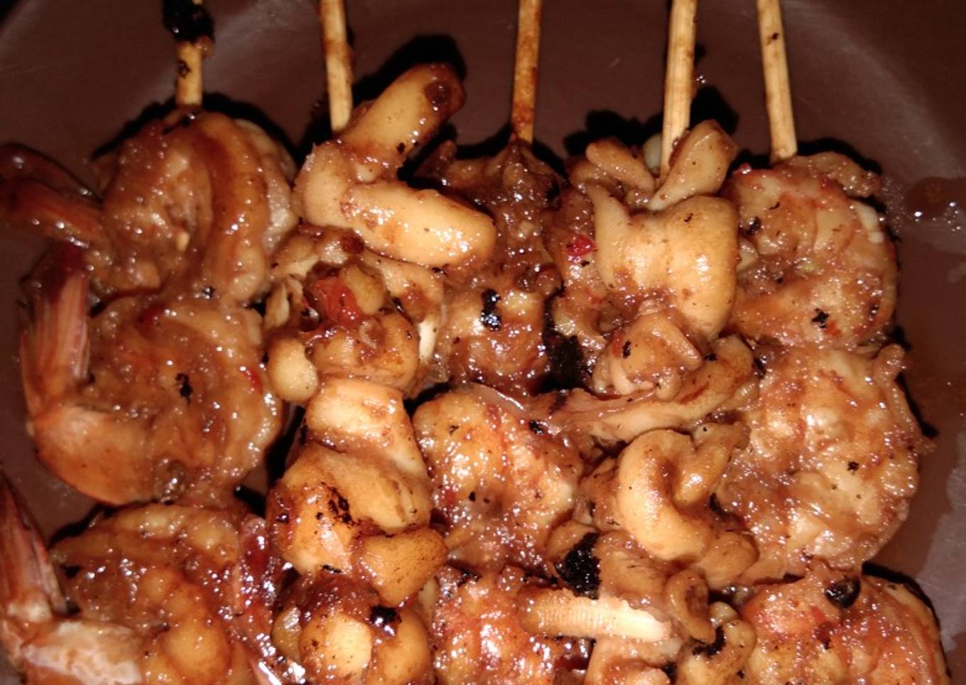 Sate udang + cumi saus black paper