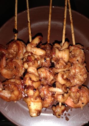 Foto resep Sate udang + cumi saus black paper