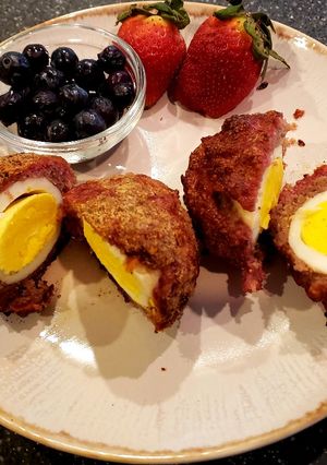 A picture of Smoked Scotch Eggs.