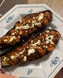Berenjenas rellenas de pollo con feta