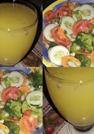Una foto de Jugo de chía y naranja🍹/ Ensalada 🥗