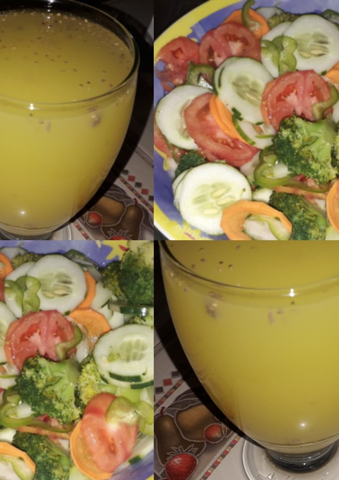 Una foto de Jugo de chía y naranja🍹/ Ensalada 🥗