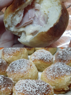 Una foto de Pancitos de leche con dulce de leche y otros con jamón y queso, una bomba!!