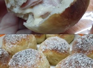 Una foto de Pancitos de leche con dulce de leche y otros con jamón y queso, una bomba!!