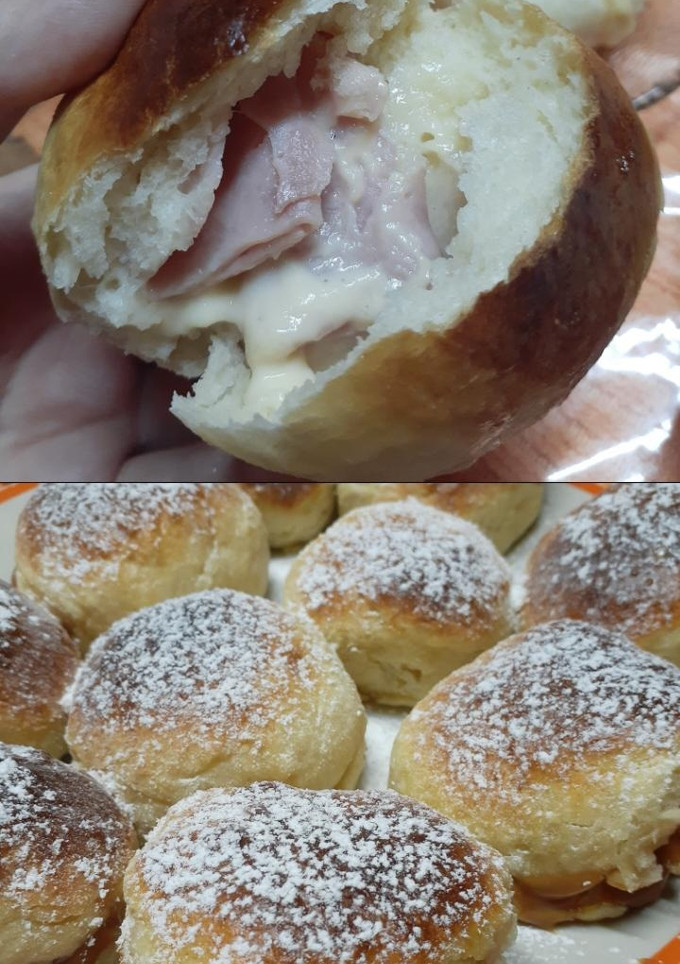 Una foto de Pancitos de leche con dulce de leche y otros con jamón y queso, una bomba!!